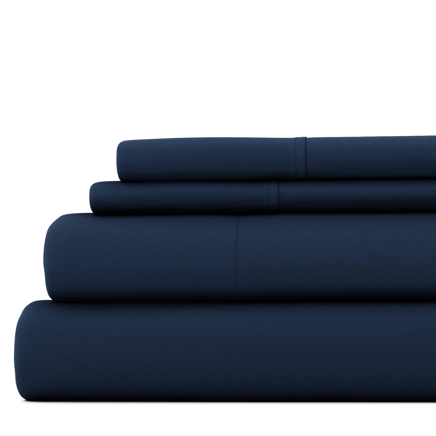 Breathable Luxury 4 Piece Solid Microfiber Bed Sheet Set, Navy, Queen - Luxury Bed Sheet Set with Deep Pockets - Default Title
