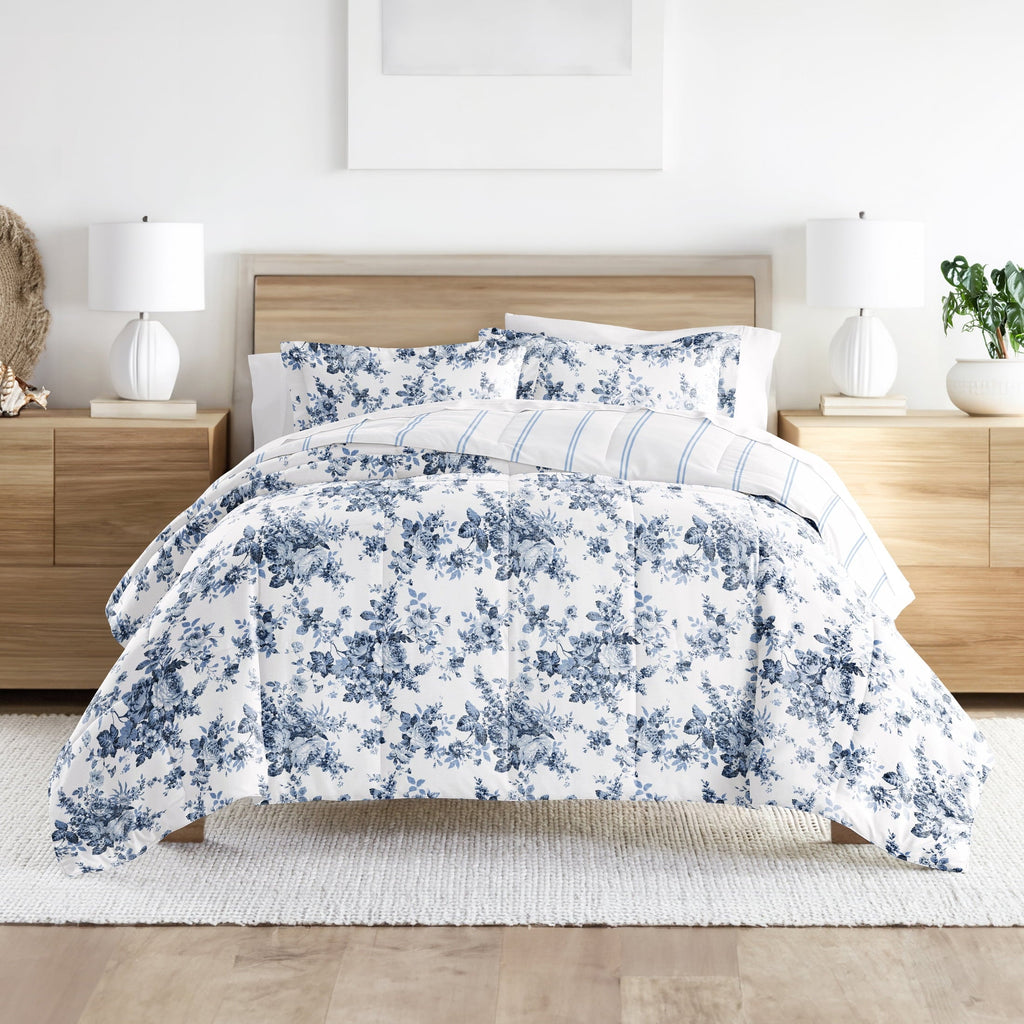 Fluffy Down Alternative Down Alternative Cabbage Rose Stripe Stone Reversible Comforter Set - Hypoallergenic Ultra-Fluffy Quilt for Winter - Default Title