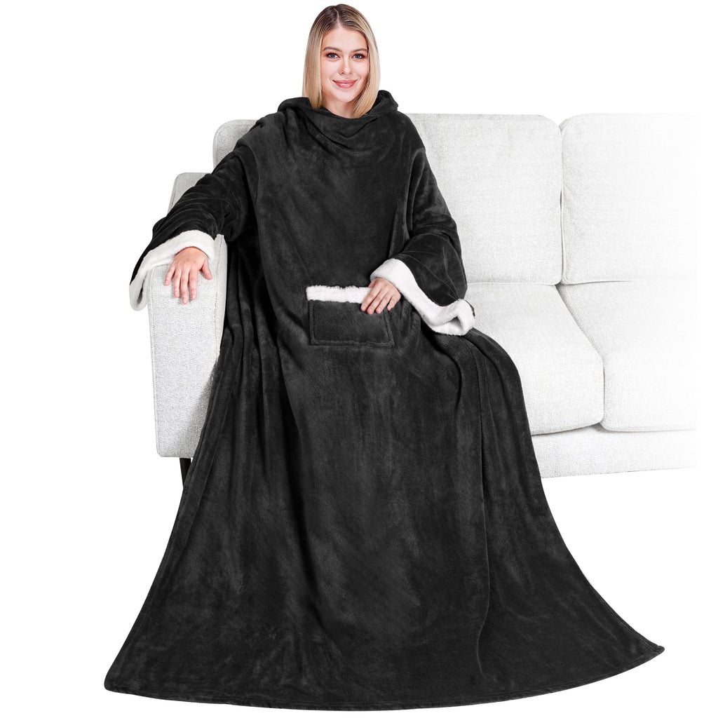 Super Soft Flannel Fleece Blanket with Sleeves for Women Men Adults, Wearable Blanket Warm Soft Plush, Snuggle Pocket Sleeved TV Throw W... - Super Soft Reversible Sherpa Flannel Blanket - Default Title