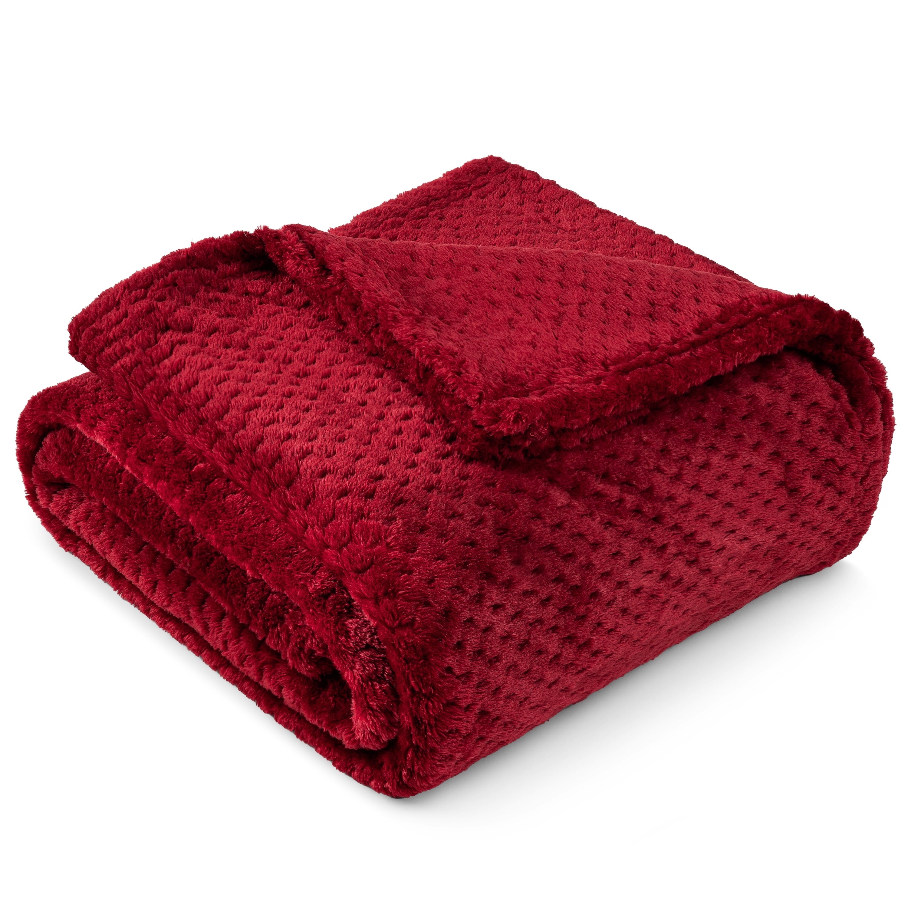 Decorative Knitted Maroon Red Throw Blanket for Couch, Twin Bed, Soft Fleece Throws for Sofa Chair, Fuzzy Waffle Textured Blanket, Cozy ... - Lightweight Plush Warm Blanket for All Seasons - Default Title