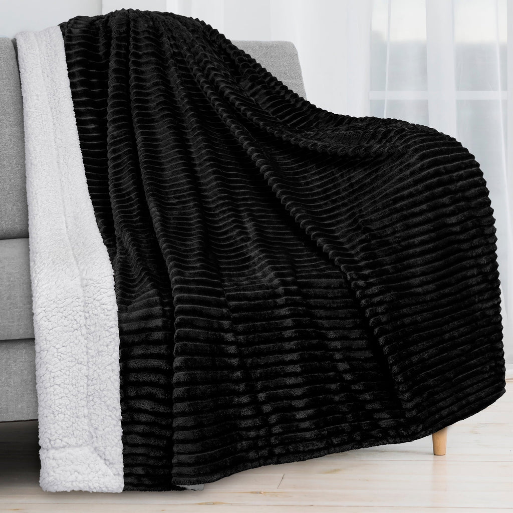 Cozy Fleece Reversible Sherpa Fleece Throw Blanket Black, Plush Flannel Throw, Ultra Soft Warm Ribbed Microfiber Blanket for Sofa... - Cozy Fleece Throw Blanket for Couch & Bed - Default Title