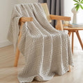 Reversible Sherpa 100% Cotton Waffle Weave Blanket, Lightweight Throw Washed Blanket for Bed Sofa Home Decor, Oatmeal, 50"x60" - Lightweight Plush Warm Blanket for All Seasons - Default Title