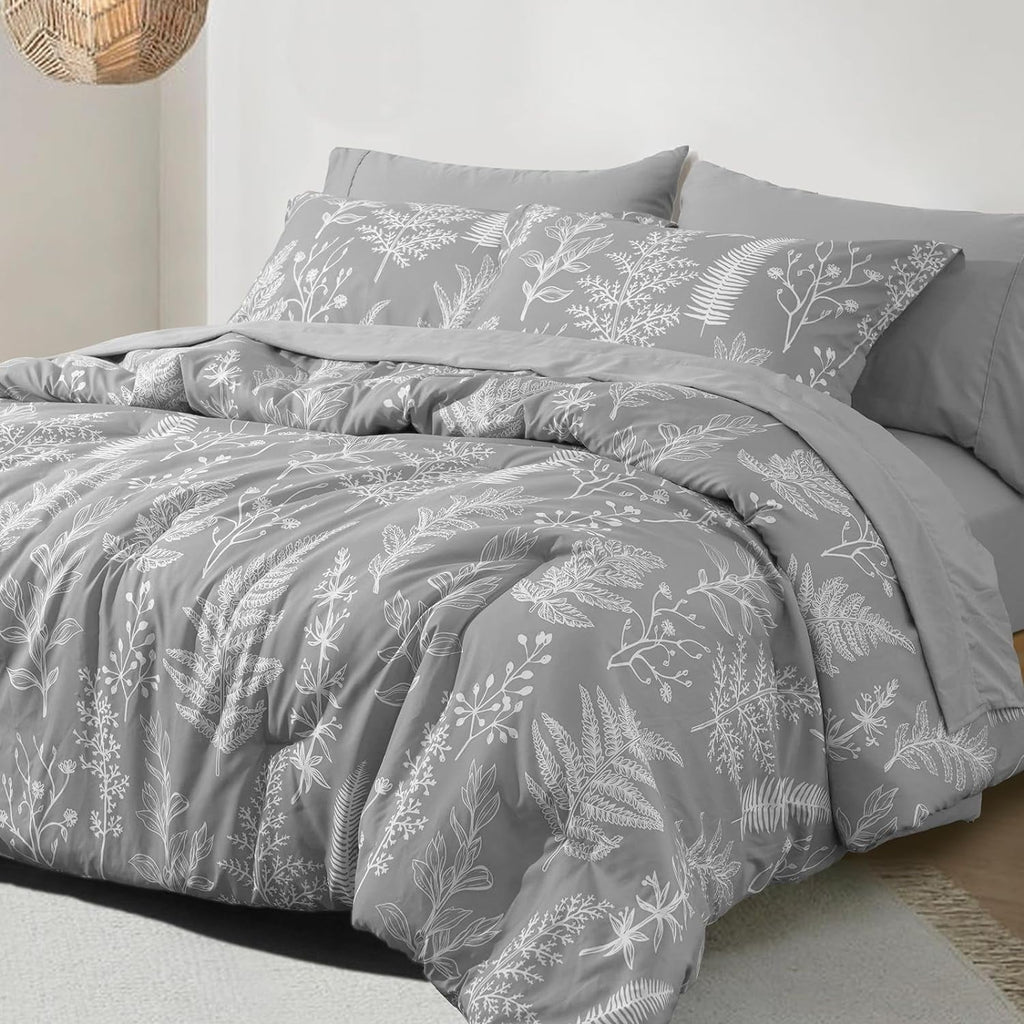 Fluffy Down Alternative 7 Pieces Printed King Comforter Set, Lightweight Reversible Botanical Bedding Set Include Comforter, Pillow Shams, Fl... - All-Season Down Alternative Comforter Insert - Default Title