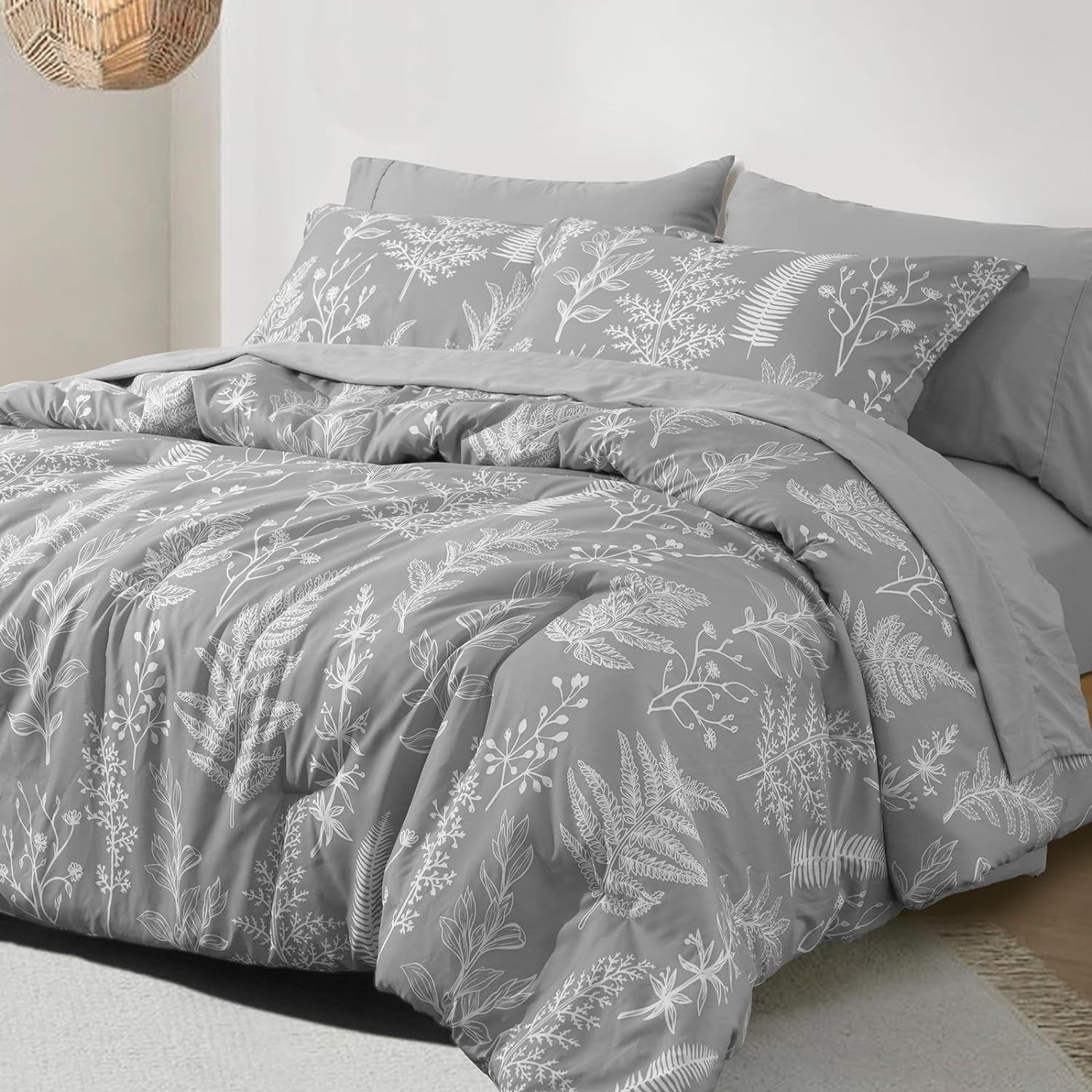 Fluffy Down Alternative 7 Pieces Printed King Comforter Set, Lightweight Reversible Botanical Bedding Set Include Comforter, Pillow Shams, Fl... - All-Season Down Alternative Comforter Insert - Default Title