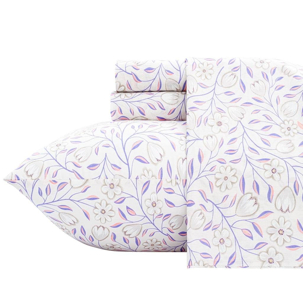 Ultra-Soft 100% Cotton Full Size Sheets,4 Piece Pure Percale Bed Sheets Set Deep Pocket Fits Mattress Upto 15",floral vine pattern - Breathable Egyptian Cotton Flat & Fitted Sheets - Default Title
