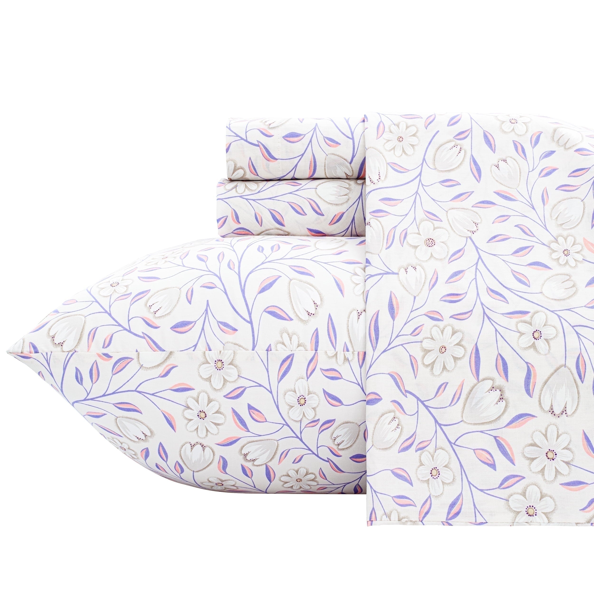 Ultra-Soft 100% Cotton Full Size Sheets,4 Piece Pure Percale Bed Sheets Set Deep Pocket Fits Mattress Upto 15",floral vine pattern - Breathable Egyptian Cotton Flat & Fitted Sheets - Default Title