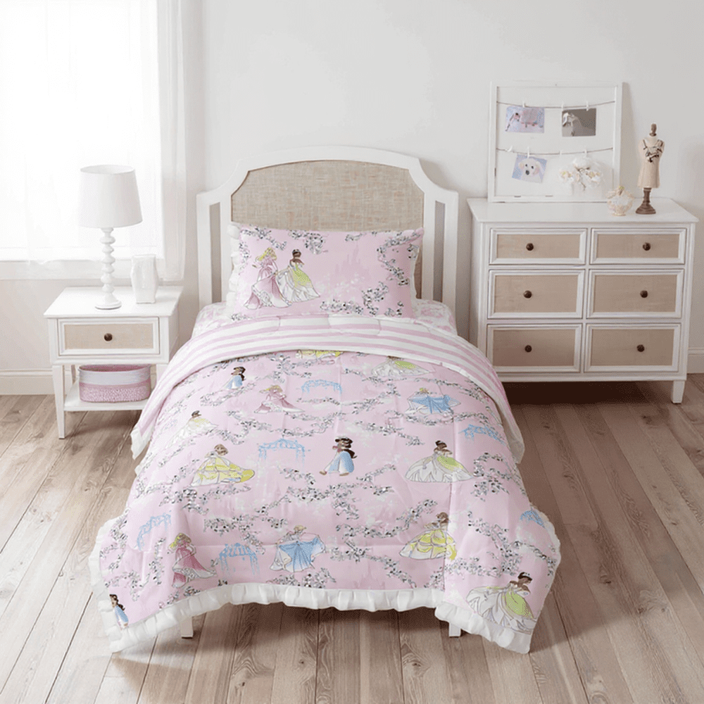 Fluffy Down Alternative Princess Floral Gardens 2-Piece Twin/Full Reversible Comforter Set, Polyester Microfiber, Pink & White - Hypoallergenic Ultra-Fluffy Quilt for Winter - Default Title