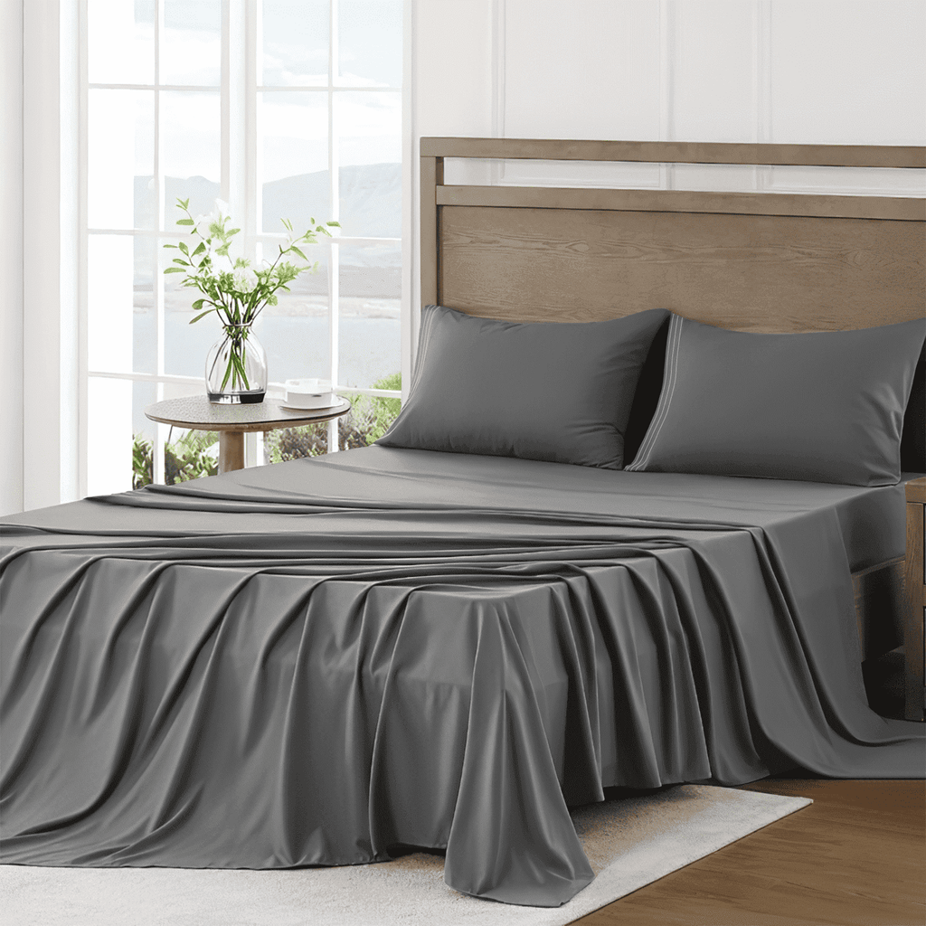Premium Egyptian Cotton 4 Piece Bed Sheet Set, Queen Size Upgraded Cooling Deep Pocket Comfy Breathable Hotel Luxury Bedding, Extra Soft Wrin... - Breathable Egyptian Cotton Flat & Fitted Sheets - Default Title