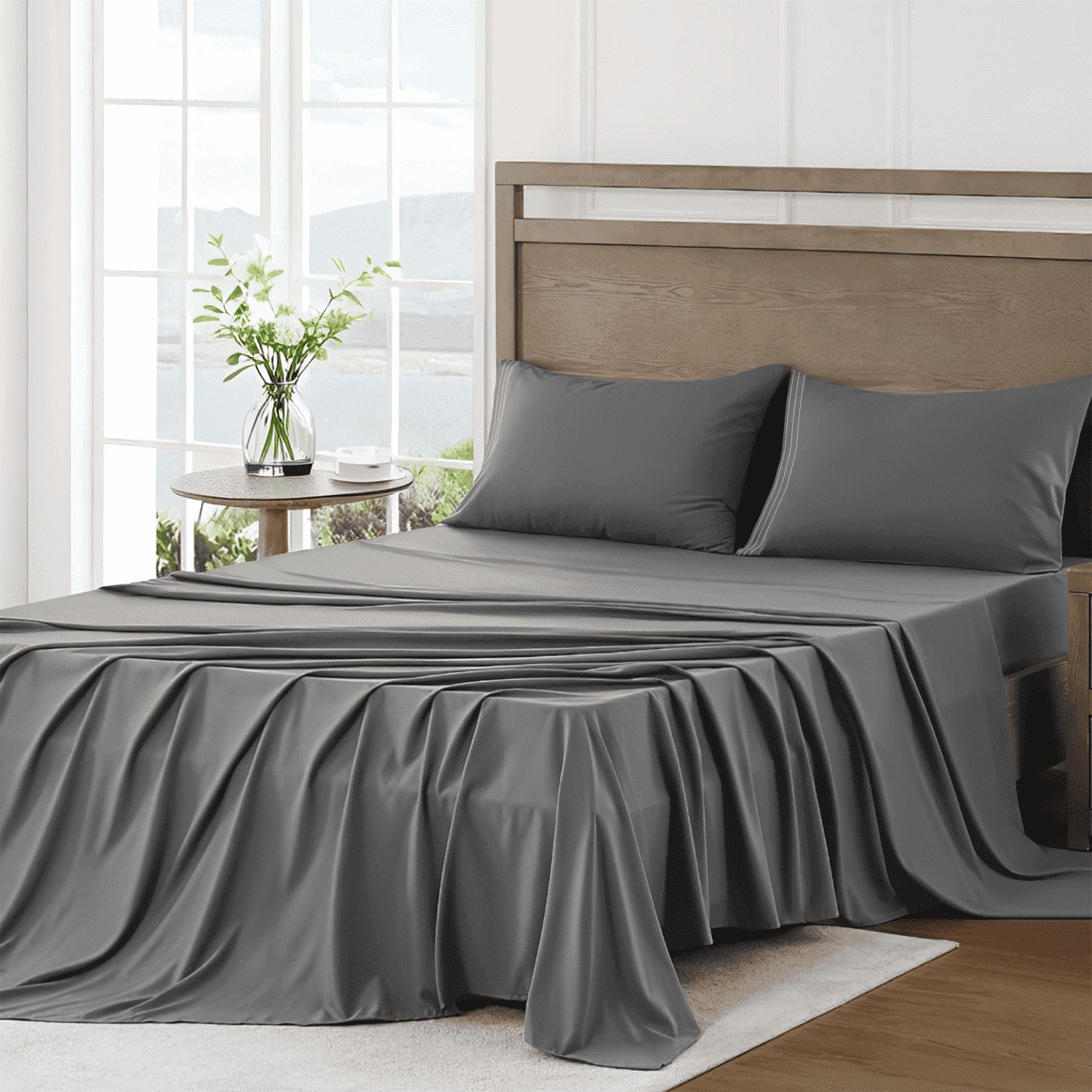 Premium Egyptian Cotton 4 Piece Bed Sheet Set, Queen Size Upgraded Cooling Deep Pocket Comfy Breathable Hotel Luxury Bedding, Extra Soft Wrin... - Breathable Egyptian Cotton Flat & Fitted Sheets - Default Title