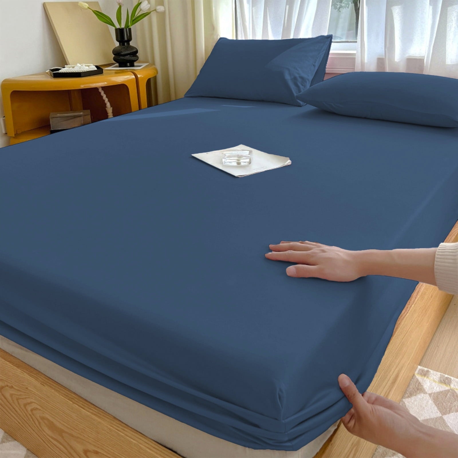 Wrinkle-Resistant Egyptian Cotton Fitted Sheet Queen Size - 400 Thread Count Queen Size Fitted Sheet Only, Extra Soft, Cooling, 15" Dee... - Premium Ultra-Soft Pillowcase Pair for Sleeping - Default Title
