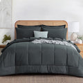 Fluffy Down Alternative 7 Pieces Comforter Set with Sheets - Bed in a Bag with Comforter and All Season Sheets, Pillowcases,Dark Gray,Queen - All-Season Down Alternative Comforter Insert - Default Title
