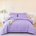 All-Season 8-Pieces Boho Bedding Set Full Lavender Striped Bed in a Bag for Girls Women Soft Fluffy Purple Comforter Set with Sh... - All-Season Down Alternative Comforter Insert - Default Title