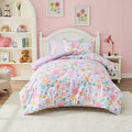 Fluffy Down Alternative Floral Comforter Set, Soft Microfiber Flower Bedding Set, 5 Pieces with Comforter, Sheets and Pillowcases, Twin - Luxurious Quilted Duvet Cover Set - Default Title