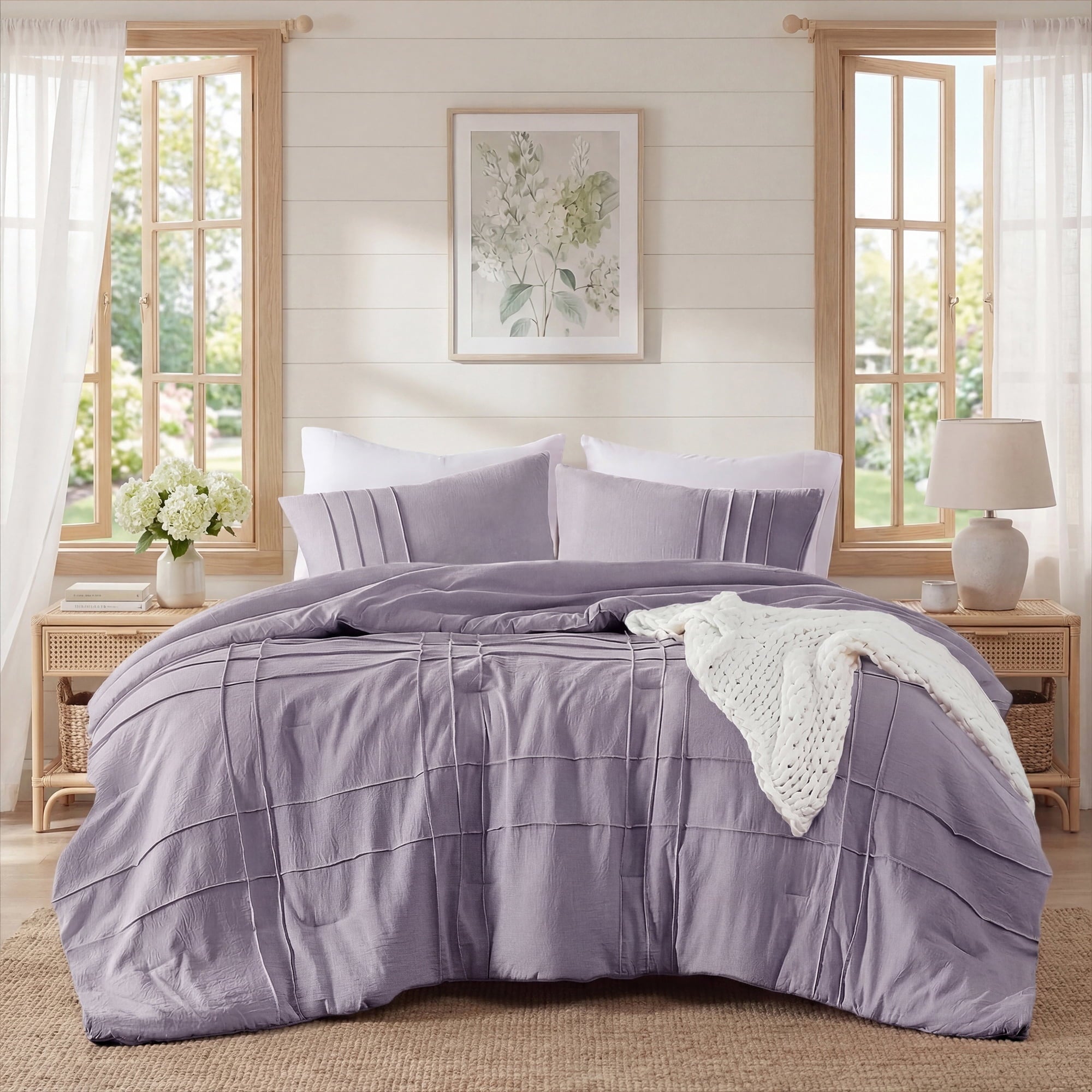 All-Season Full/Queen Comforter Set, Boho 3-Piece Pintuck Stitching Bedding Set, Soft Washed Pleated Bed Sets with Pillow Shams,... - Cloud-Like Soft Lightweight Bed Comforter - Default Title