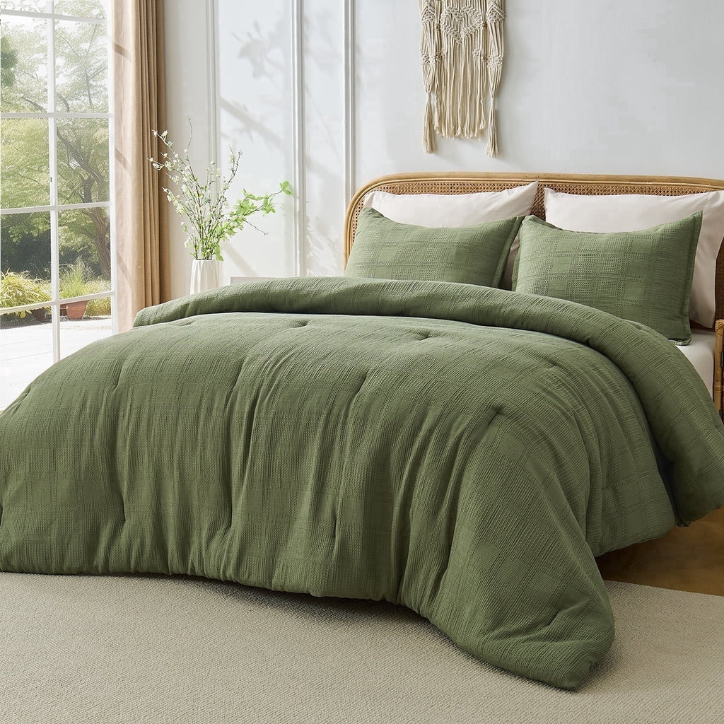 All-Season Waffle Weave Comforter Set Full/Queen Size, Lightweight & Breathable Comforter Bet Set for All Season, 3-Piece Textur... - All-Season Down Alternative Comforter Insert - Default Title