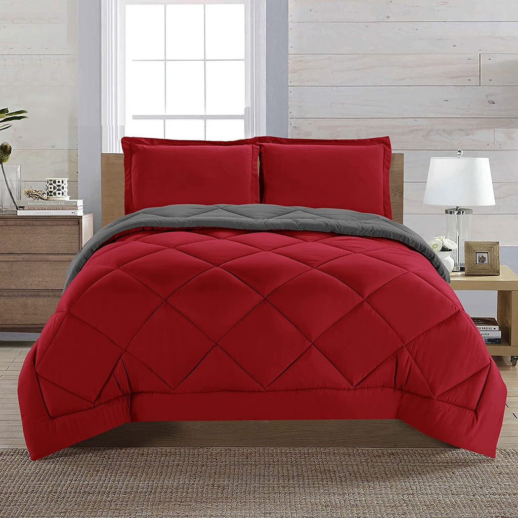 All-Season Reversible 3pc Comforter Set- Available In A Few Sizes And Colors , Full/Queen, Red/Gray - Luxurious Quilted Duvet Cover Set - Default Title