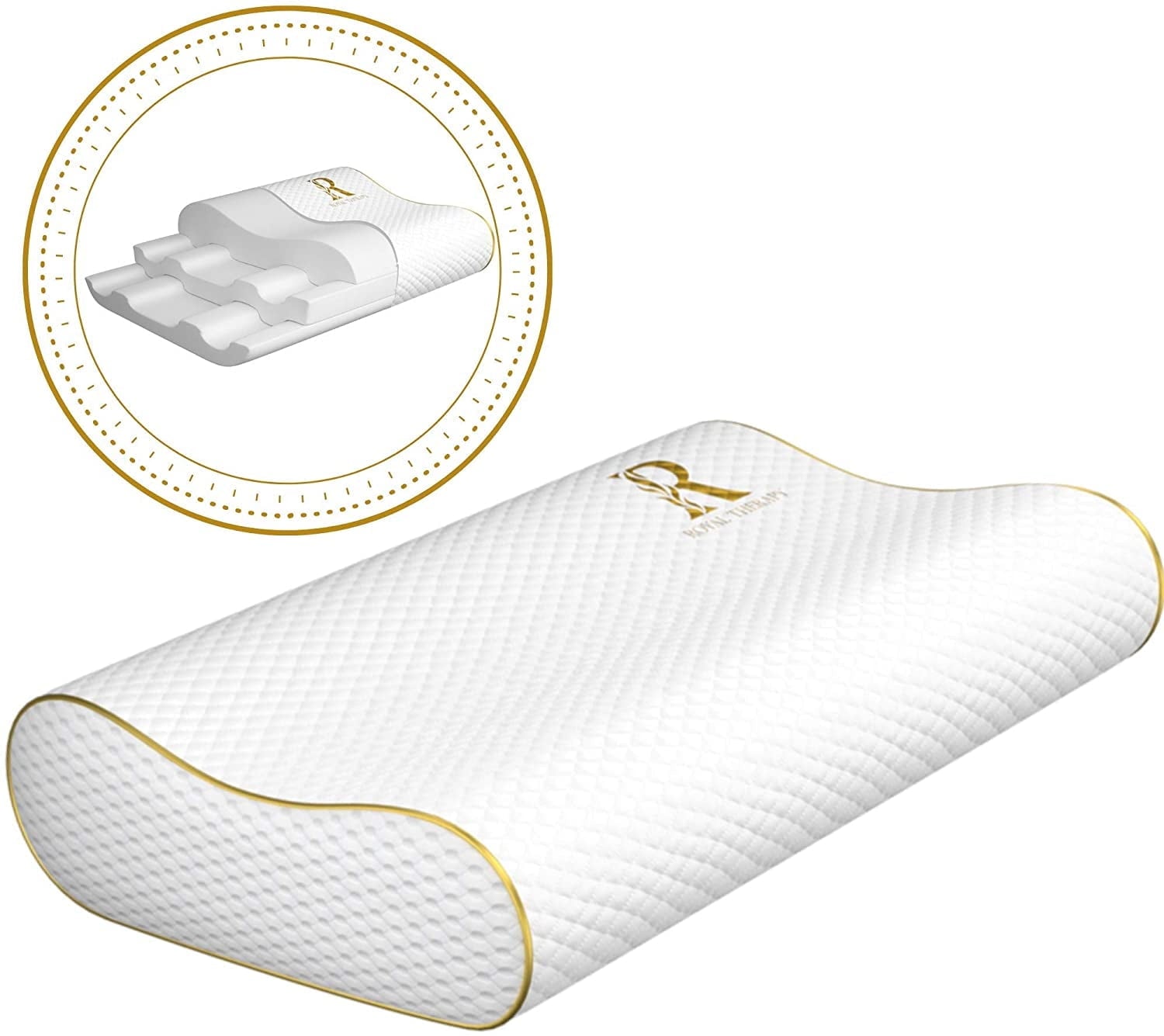 Orthopedic Support Queen Memory Foam Pillow + Extra Pillowcase, Bed Pillow for Neck & Shoulders for Adult - Ergonomic Memory Foam Pillow for Neck Pain Support - Default Title