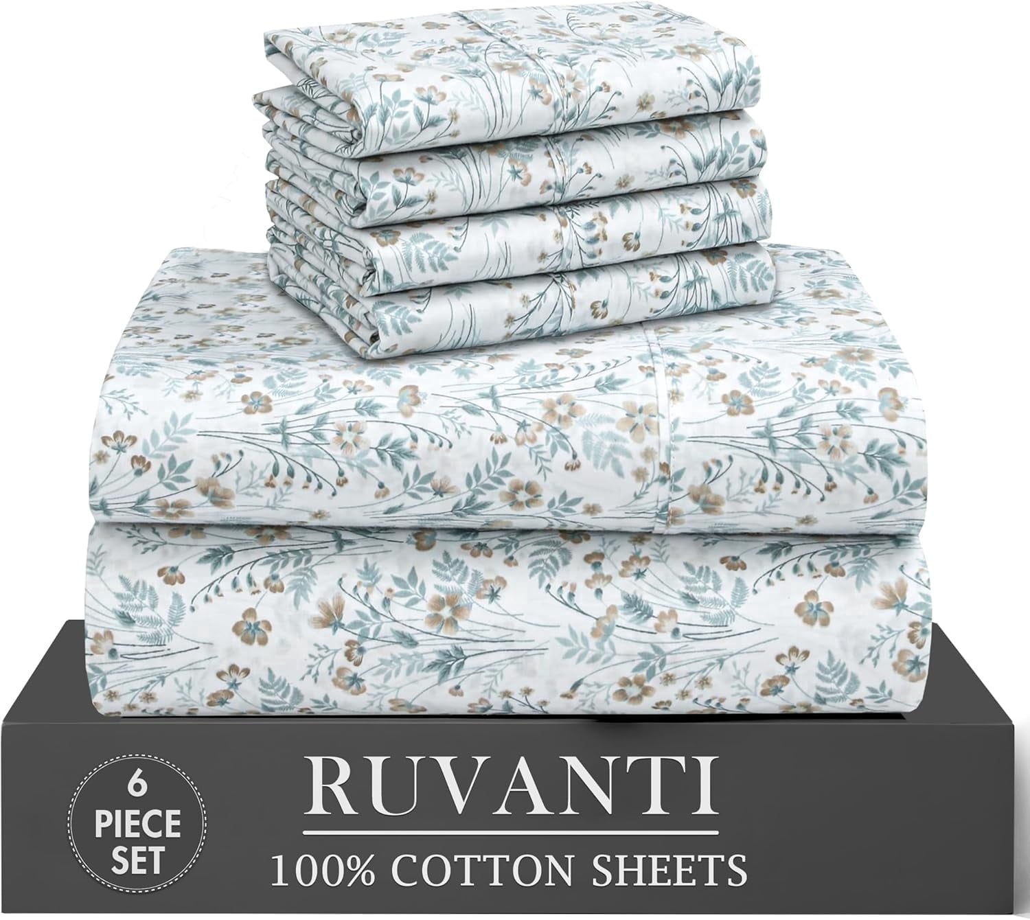 Wrinkle-Resistant 6 Pcs Cotton Sheets - 100% Natural Cotton Soft, Lightweight & Breathable Crispy Percale Bed Sheets, King Size Sheets ... - Luxury Bed Sheet Set with Deep Pockets - Default Title