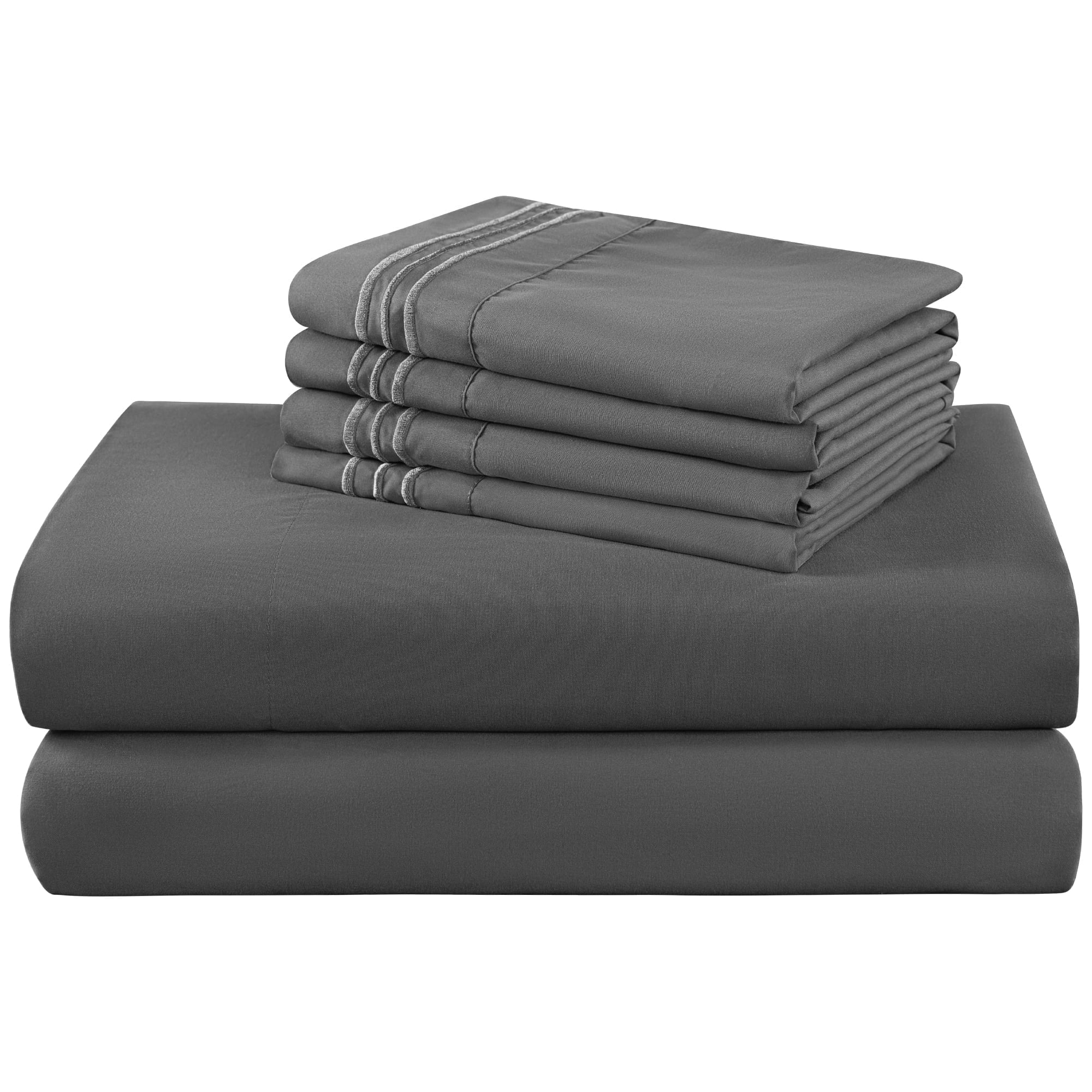Breathable Luxury 6 Pieces Bed Sheet Set, 1800 Series Soft Microfiber Queen Sheets with 16" Deep Pocket, Dark Gray - Premium Ultra-Soft Pillowcase Pair for Sleeping - Default Title