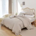 Luxurious Quilted Queen Comforter Set For Adult, 3 Piece Ruffle Oatmeal Comforter Sets All Season - Hypoallergenic Ultra-Fluffy Quilt for Winter - Default Title