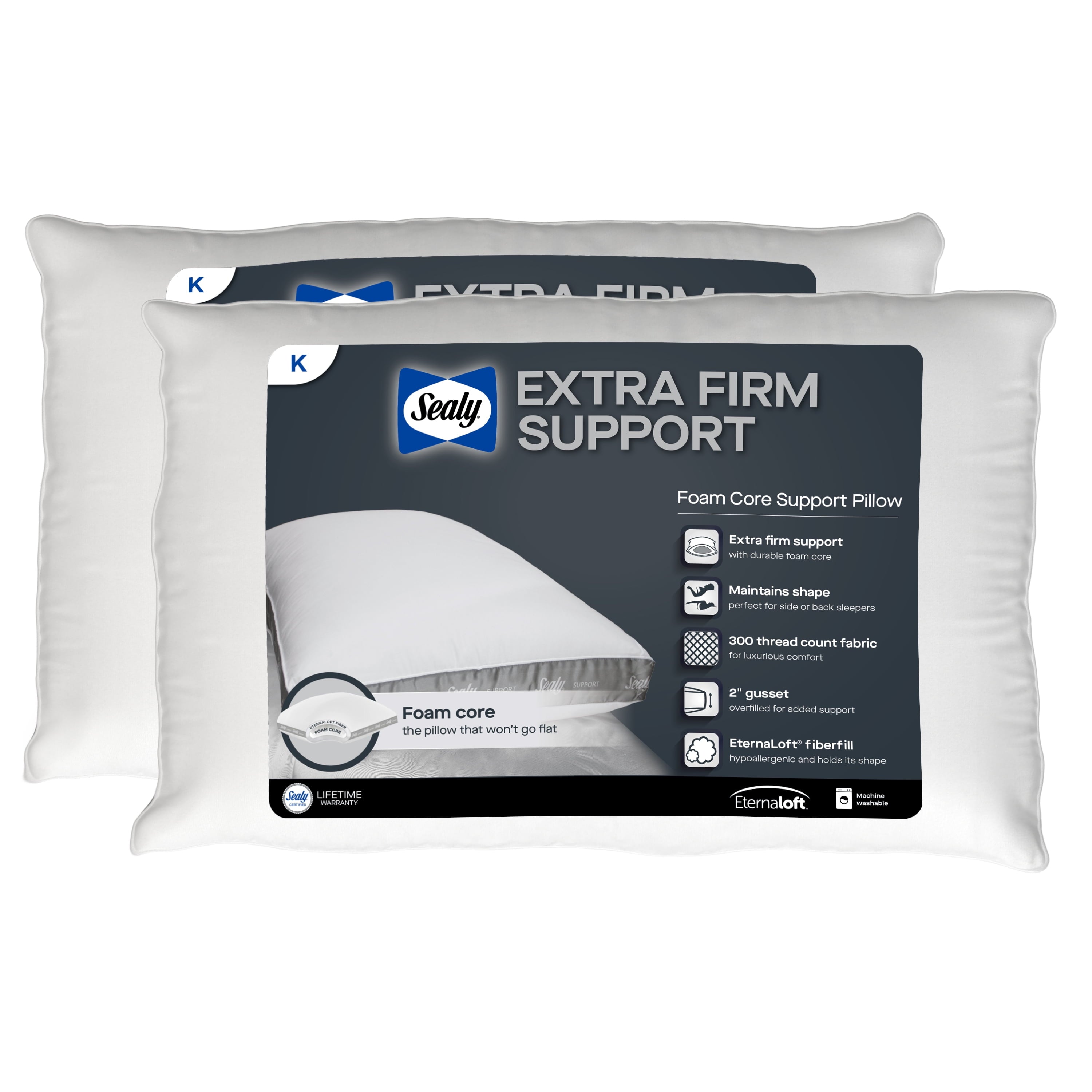 Ergonomic Memory Foam Extra Firm Support Foam Core Pillow 2pk, King - Orthopedic Shredded Foam Bed Pillow Set - Default Title