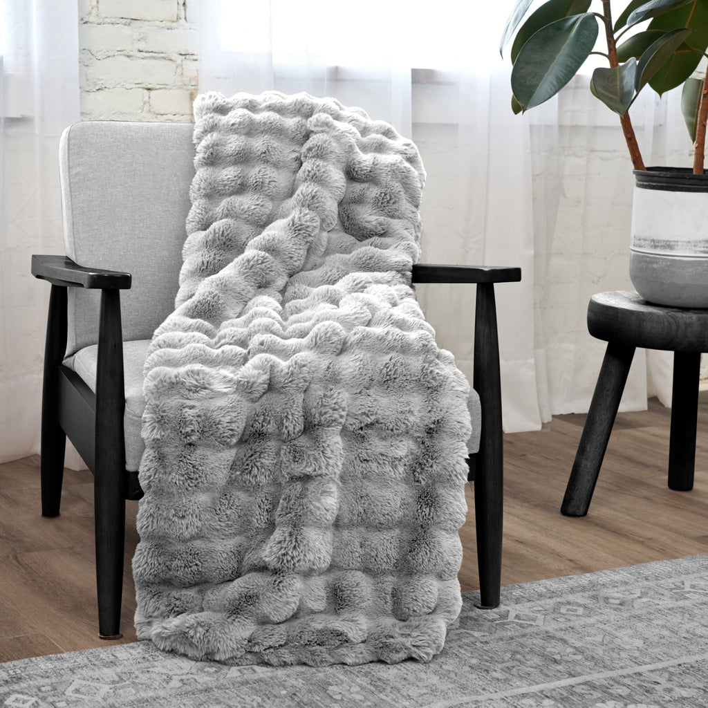 Super Soft Flannel Serenade Gray Textured Faux Fur Throw Blanket, 50 x 70 - Cozy Fleece Throw Blanket for Couch & Bed - Default Title