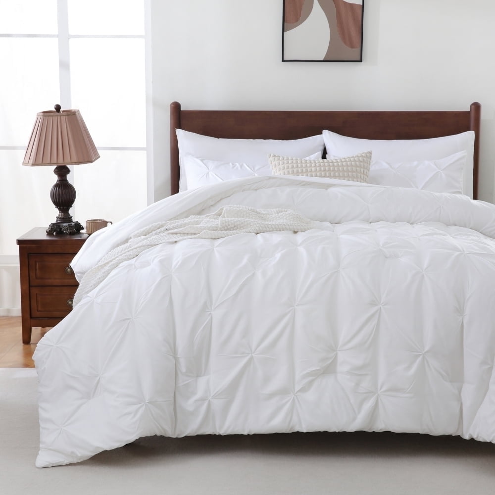 Heavyweight Warmth 7 Pieces Pinch-Pleated Comforter Set, White Queen Size - Luxurious Quilted Duvet Cover Set - Default Title
