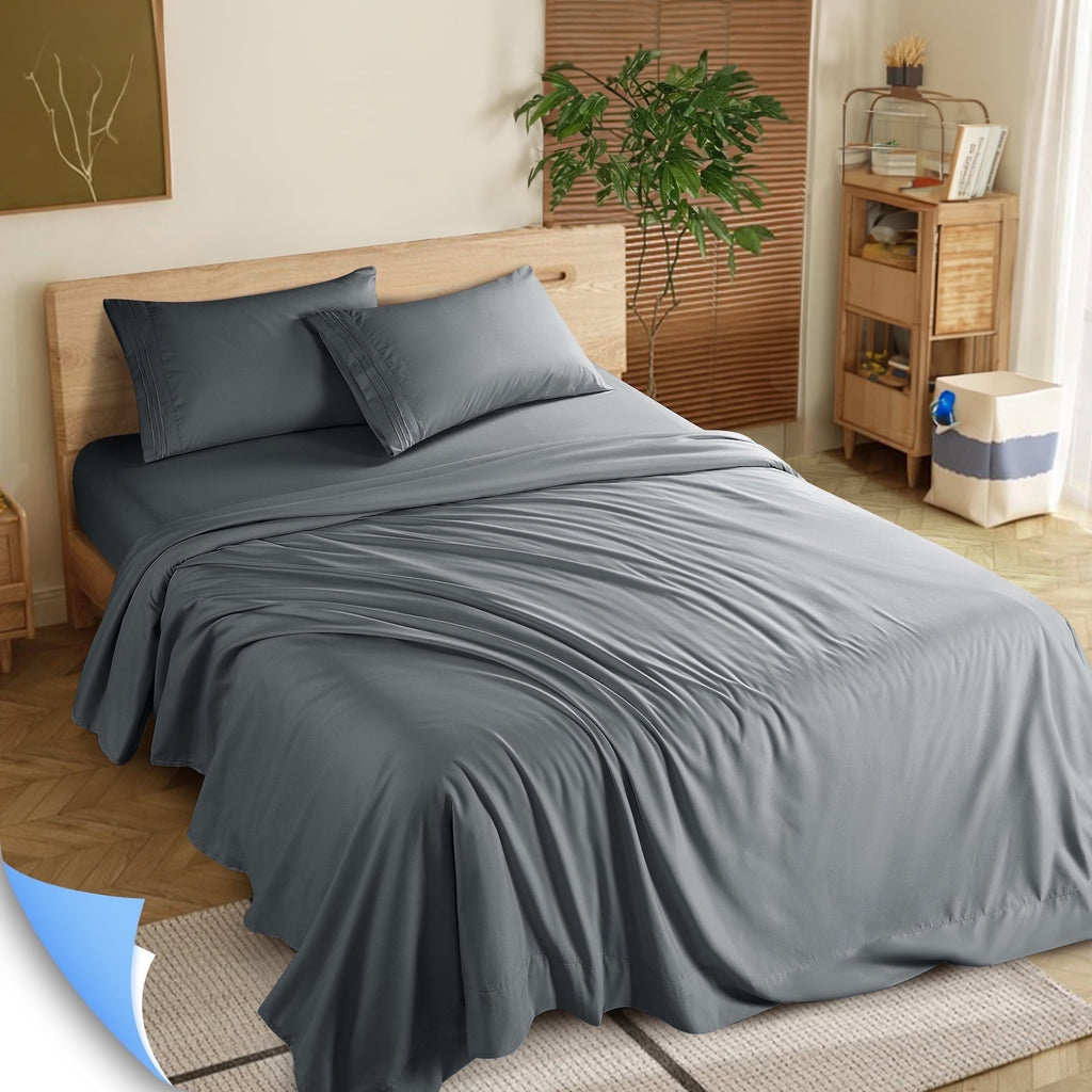 Premium Egyptian Cotton Shilucheng 4 Pieces Luxury Bed Sheets Set, Plush Microfiber Bed Sheets, 16" Deep Pocket, Queen, Dark Gray - Premium Ultra-Soft Pillowcase Pair for Sleeping - Default Title
