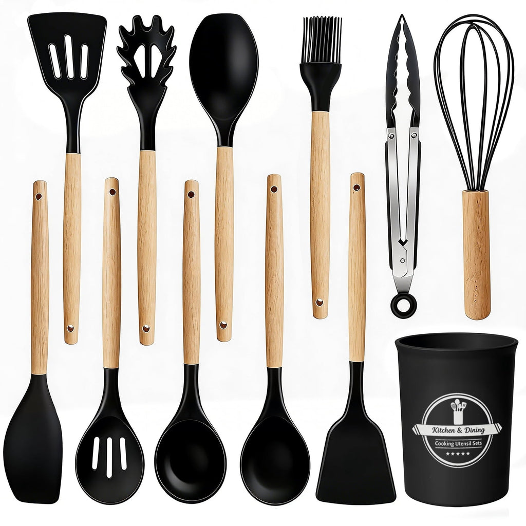 Premium Silicone Silicone Cooking Utensils Set, Heat Resistant Kitchen Cooking Utensils Set, 12 PCS Handle Silicone Kitchen Gadgets Ut... - Premium Stainless Steel Cooking Utensil for Non-Stick Pots - Default Title