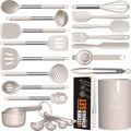 Non-Stick Safe Large Silicone Cooking Utensils Set - Heat Resistant Kitchen Utensils,Turner Tongs,Spatula,Spoon,Brush,Whisk,Stainles... - Durable Turner & Ladle Utensil Set for Home Chefs - Default Title