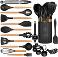 Ergonomic Manual Silicone Cooking Utensils Set - Silicone Kitchen Utensils for Cooking Wooden Handles, 446°F Heat Resistant Kitchen Ut... - Kitchen Gadget Tool for Quick Food Prep - Default Title