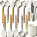 Heat-Resistant 14-Piece Silicone Cooking Utensils Set, Non-Stick Kitchen Utensil Set for Baking, Flipping, Mixing, White - Premium Stainless Steel Cooking Utensil for Non-Stick Pots - Default Title