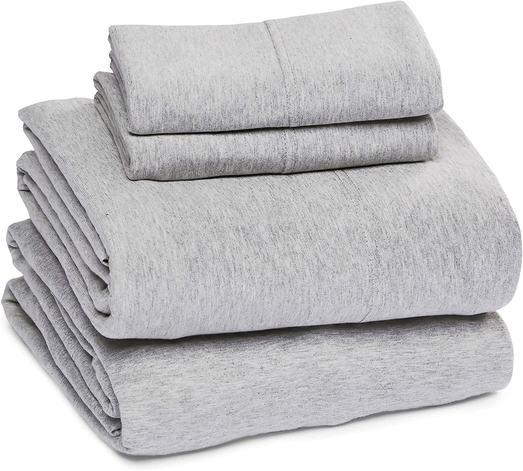 Wrinkle-Resistant Jersey Knit Full Size Sheets 4pc|100% T-Shirt Cotton Blend Super Soft Breathable Jersey Sheets Full Size Bed, Stretch... - Premium Ultra-Soft Pillowcase Pair for Sleeping - Default Title