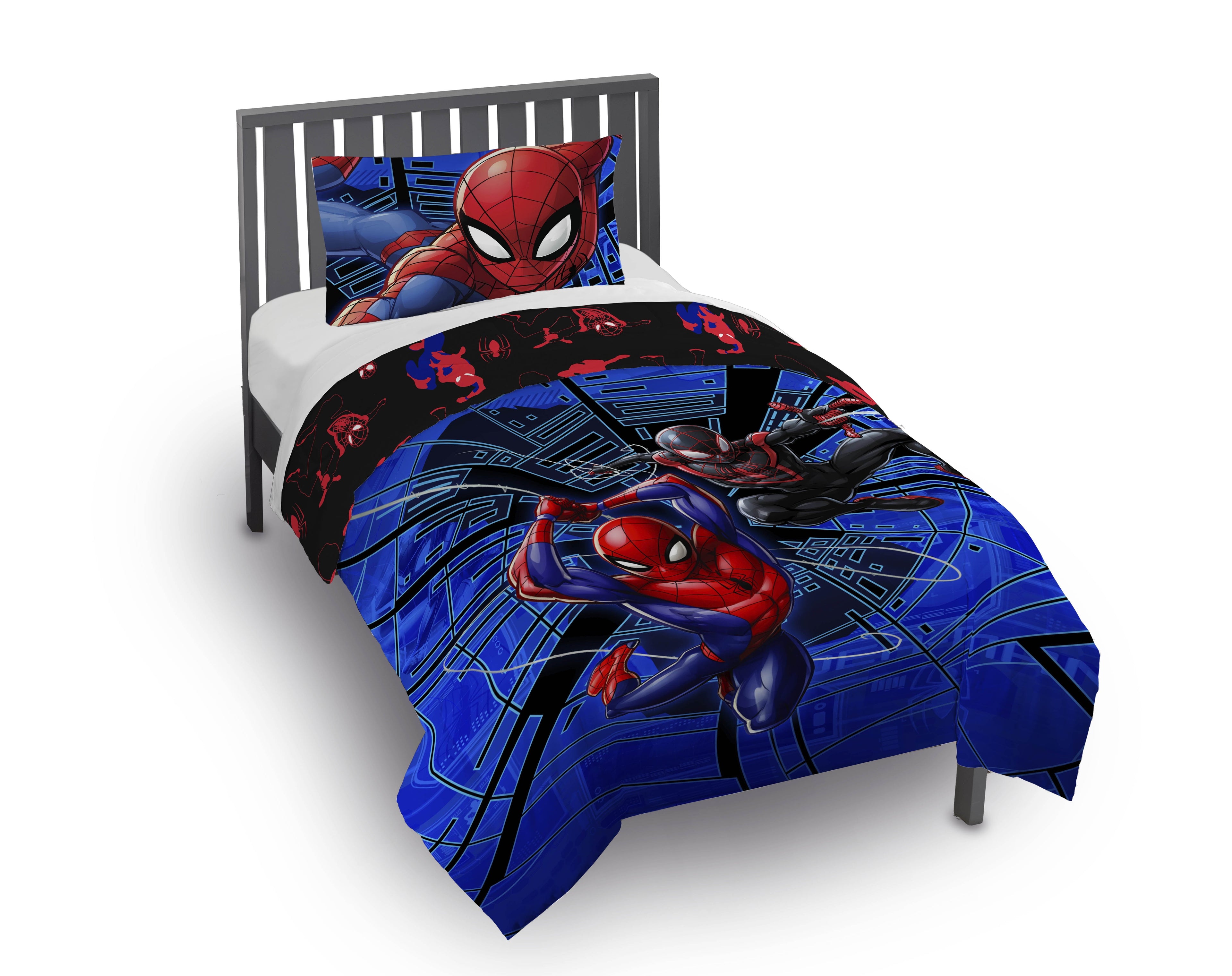 Luxurious Quilted Spiderman Techno City Kids 2 Piece Blue Reversible Comforter and Pillowcase Set, Twin/Full - Luxurious Quilted Duvet Cover Set - Default Title