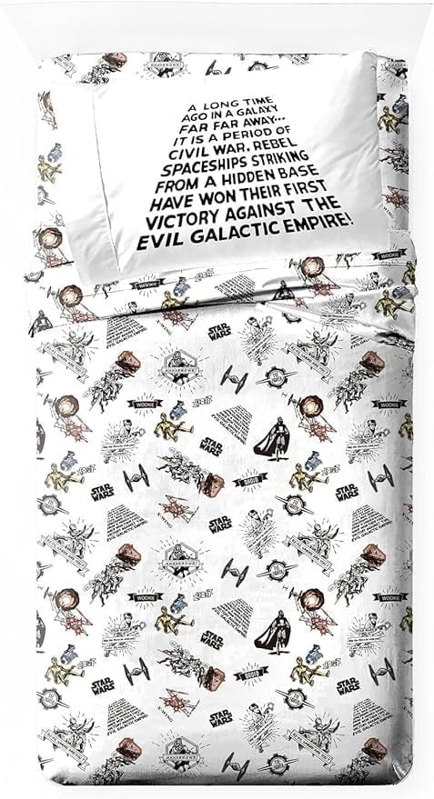 Ultra-Soft T-Shirt Comic 3 Piece Twin Size Bed Sheets Set - Disney Space Theme Bedding - Premium Ultra-Soft Pillowcase Pair for Sleeping - Default Title