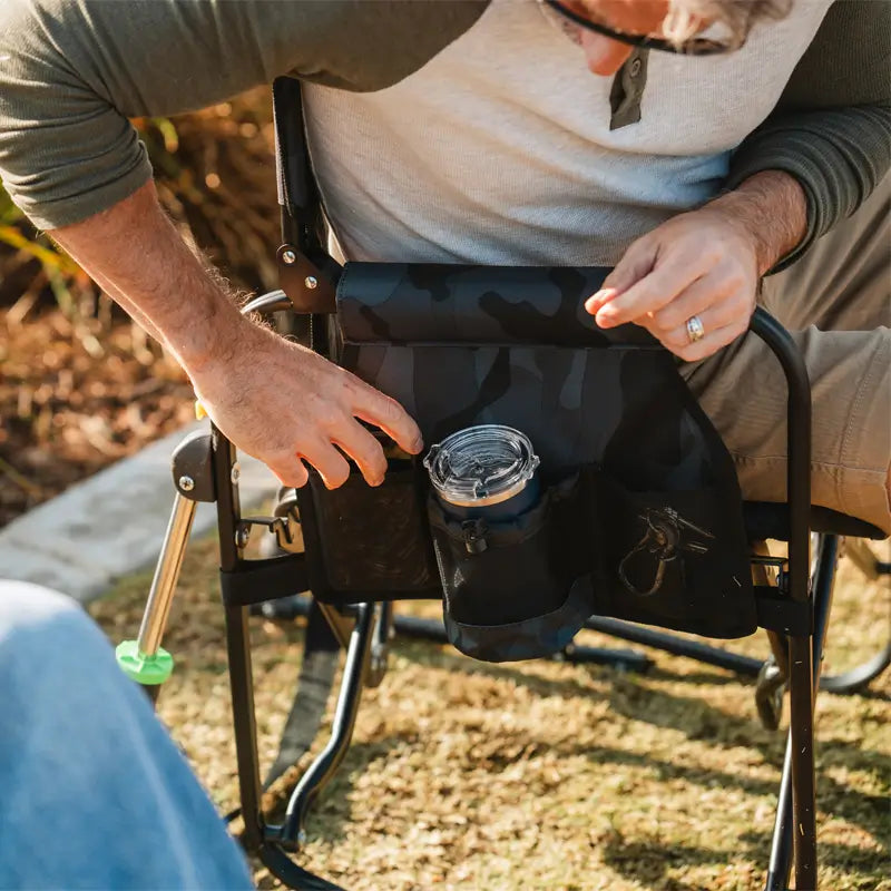 Luxury Camp Stowaway Rocker - Choice 794 - Heavy-Duty Kickback Rocker with Beverage Holder Detail