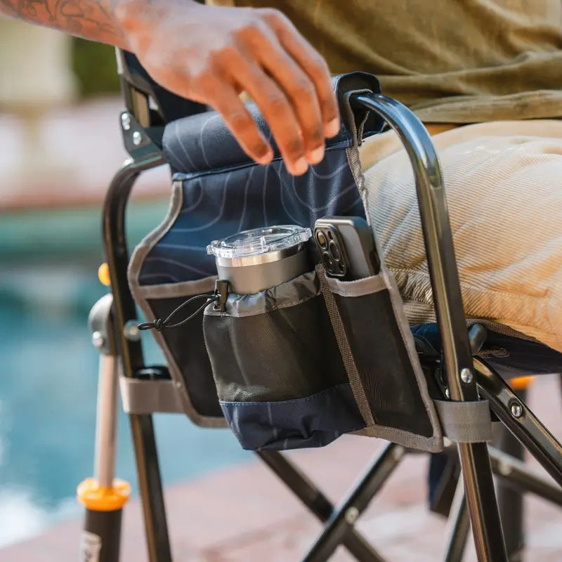Luxury Camp Stowaway Rocker - Choice 794 - Heavy-Duty Kickback Rocker with Beverage Holder Detail