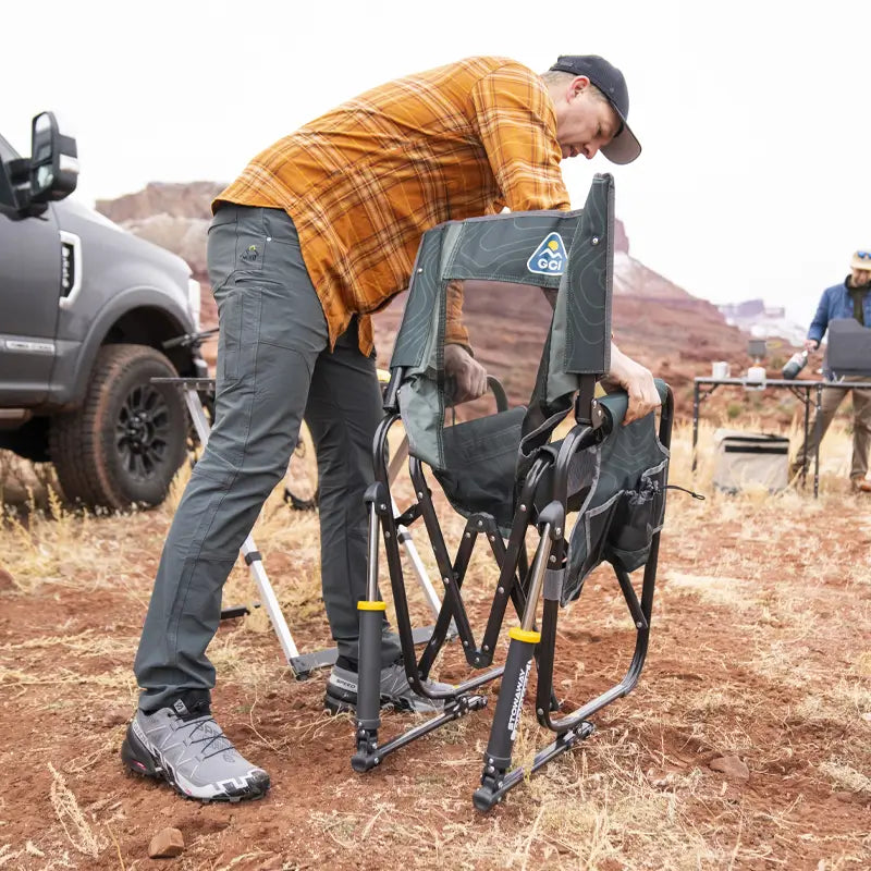 Luxury Camp Stowaway Rocker - Choice 794 - Heavy-Duty Kickback Rocker with Beverage Holder Detail