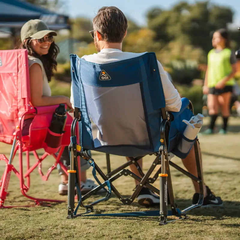Luxury Camp Stowaway Rocker - Choice 794 - Heavy-Duty Kickback Rocker with Beverage Holder Detail