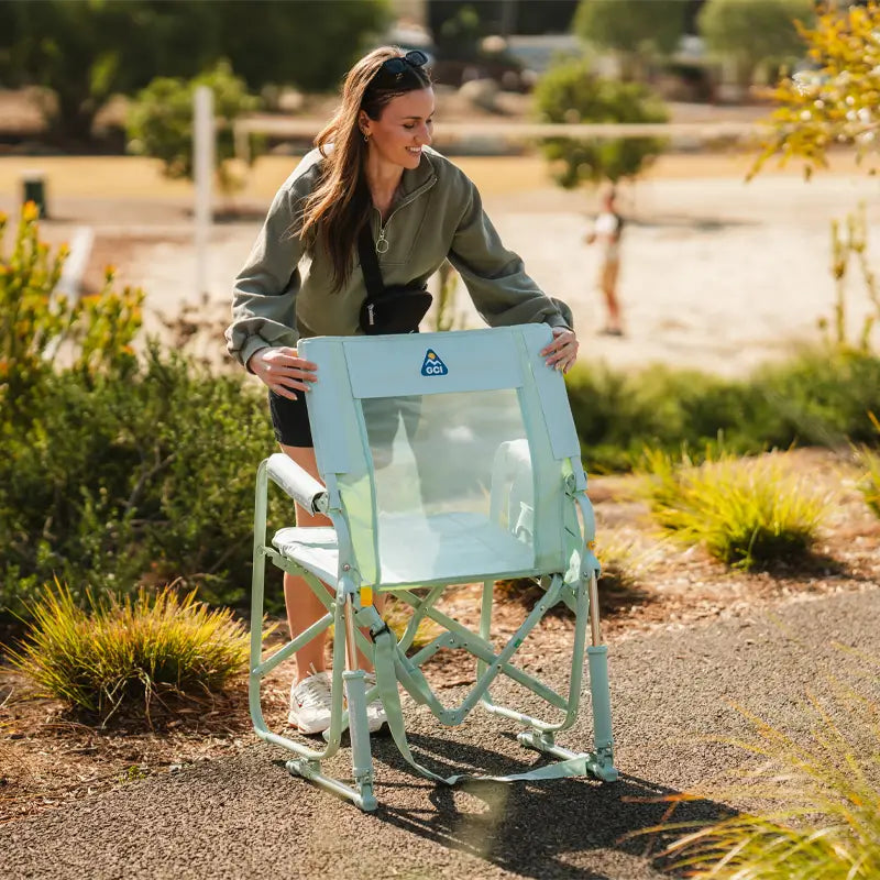 Luxury Camp Stowaway Rocker - Choice 794 - Heavy-Duty Kickback Rocker with Beverage Holder Detail