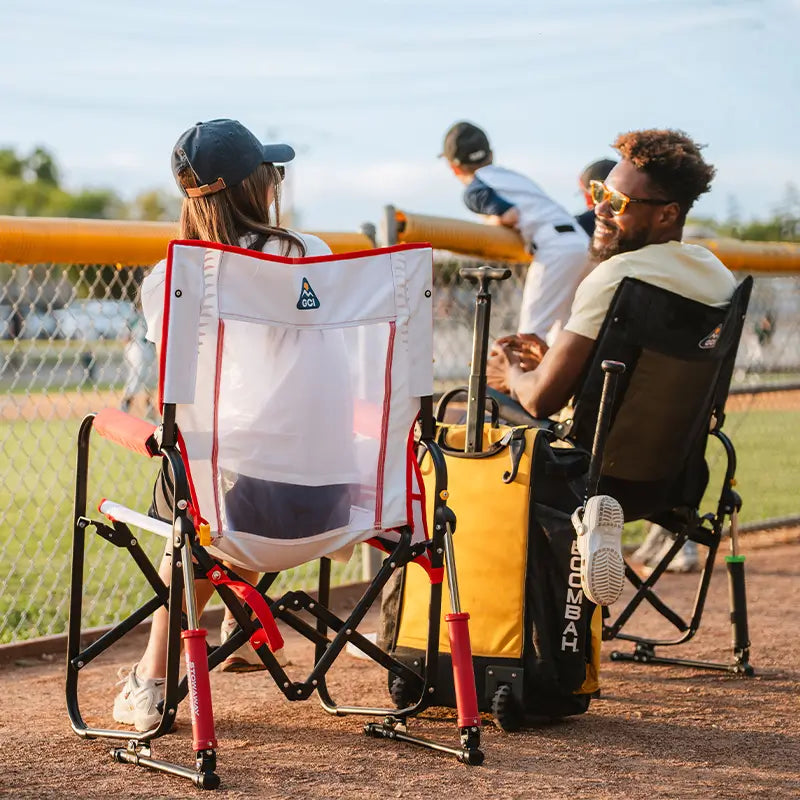 Luxury Camp Stowaway Rocker - Choice 794 - Heavy-Duty Kickback Rocker with Beverage Holder Detail