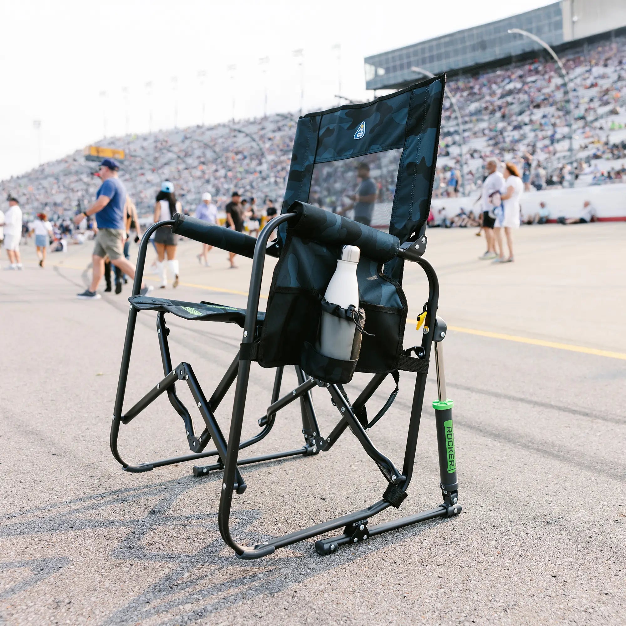 Luxury Camp Stowaway Rocker - Choice 794 - Heavy-Duty Kickback Rocker with Beverage Holder Detail
