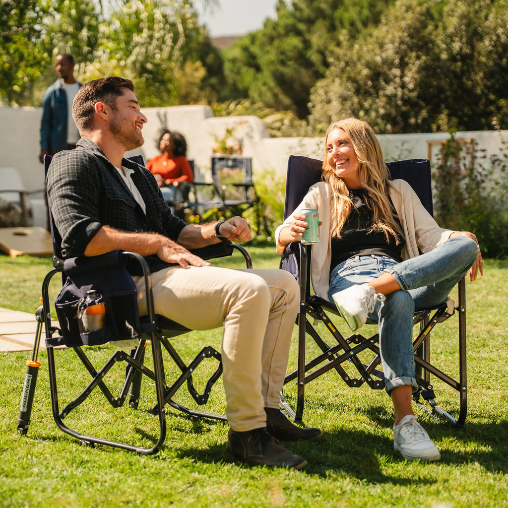 Luxury Camp Stowaway Rocker - Choice 794 - Heavy-Duty Kickback Rocker with Beverage Holder Detail