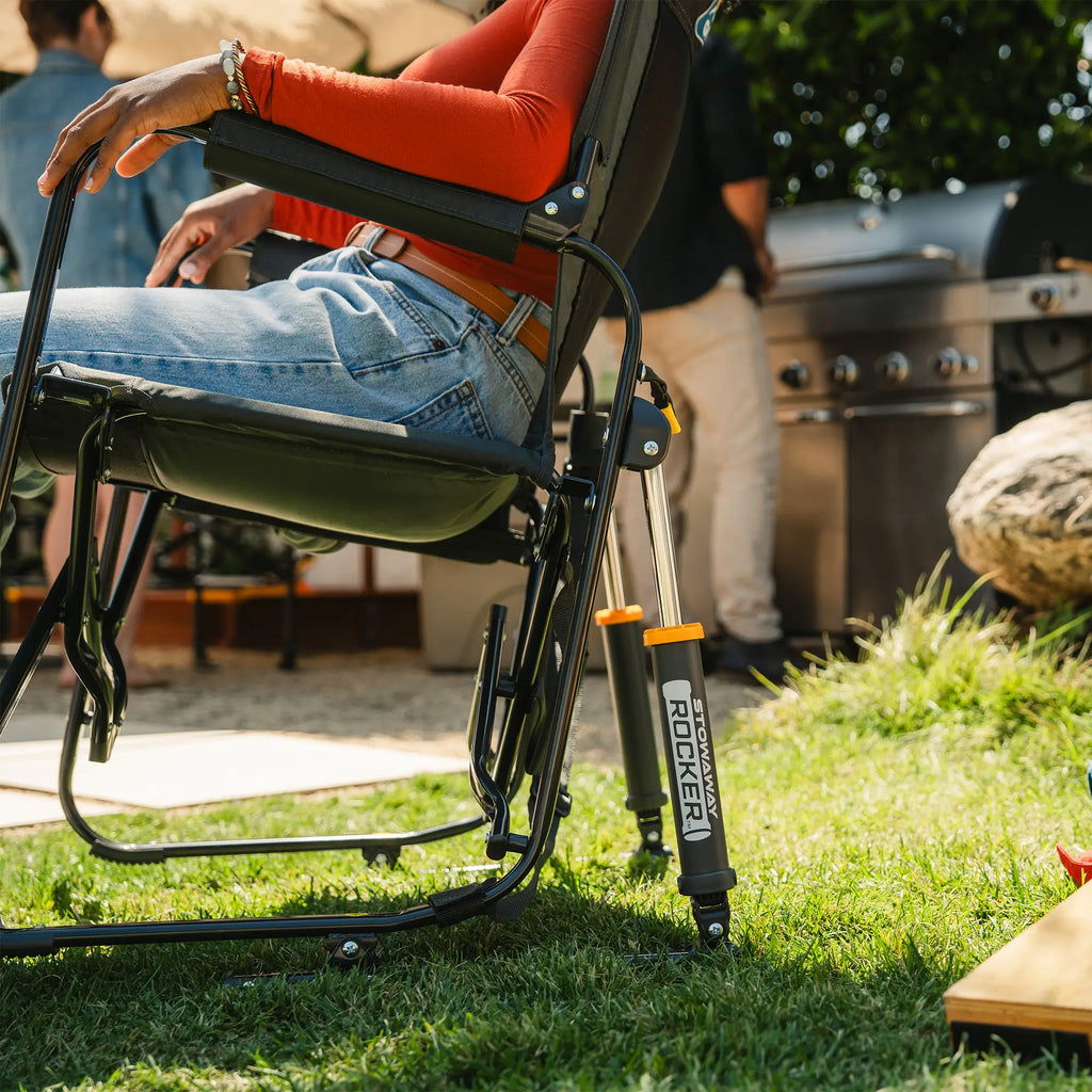 Luxury Camp Stowaway Rocker - Choice 794 - Heavy-Duty Kickback Rocker with Beverage Holder Detail