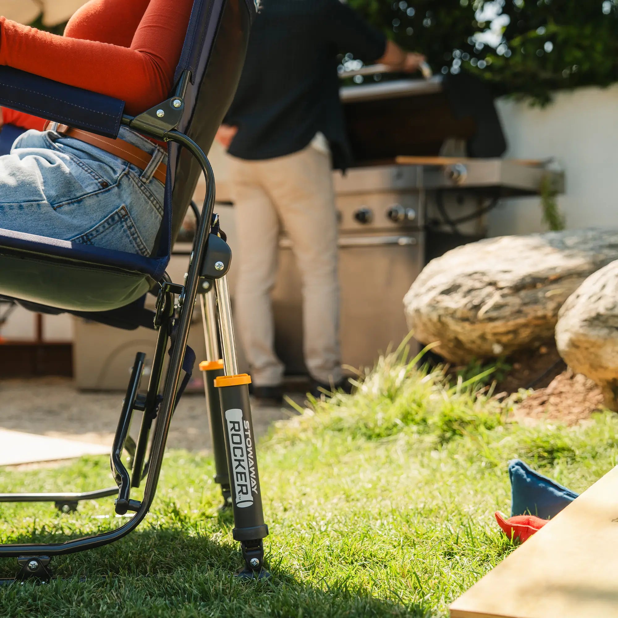 Luxury Camp Stowaway Rocker - Choice 794 - Heavy-Duty Kickback Rocker with Beverage Holder Detail