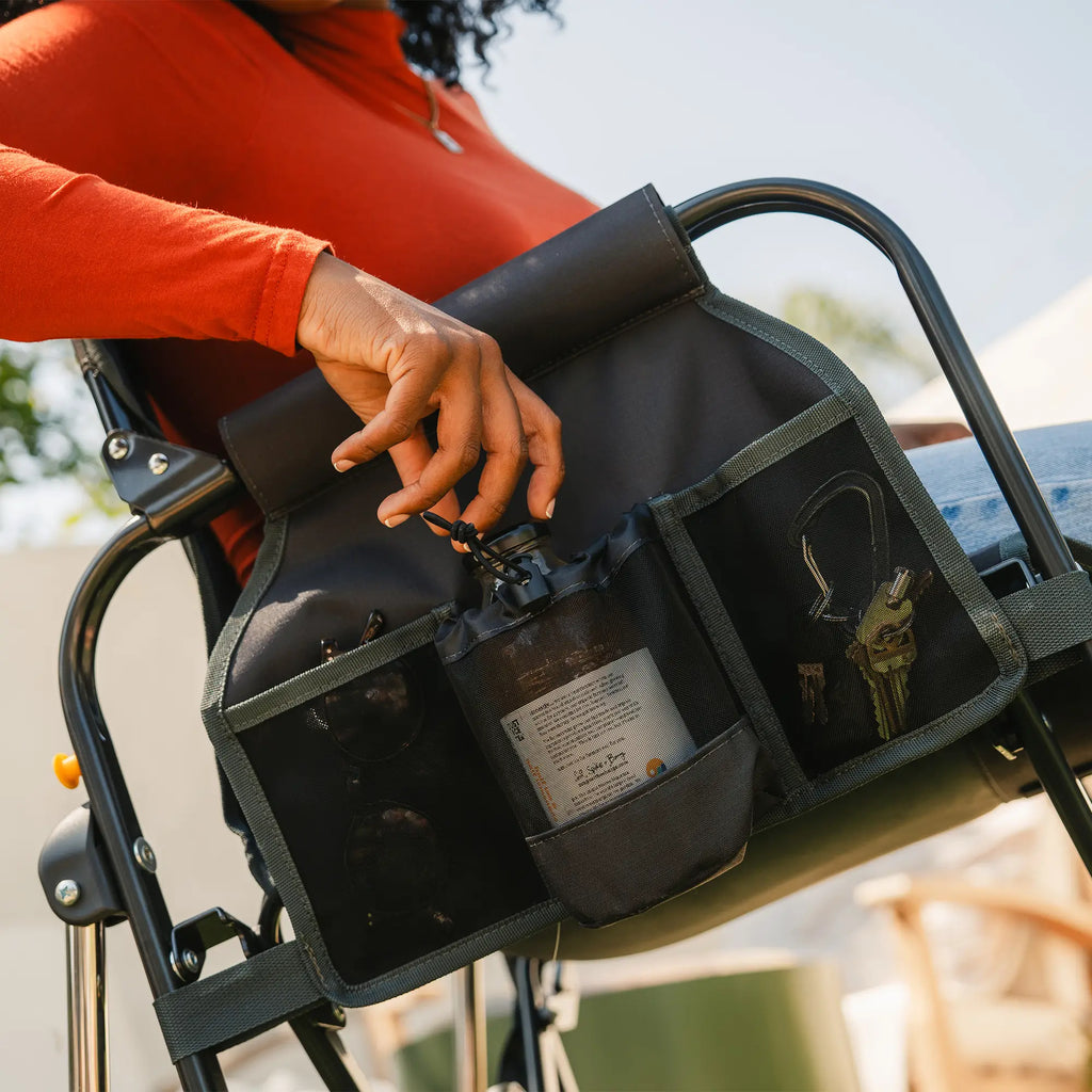 Luxury Camp Stowaway Rocker - Choice 794 - Heavy-Duty Kickback Rocker with Beverage Holder Detail