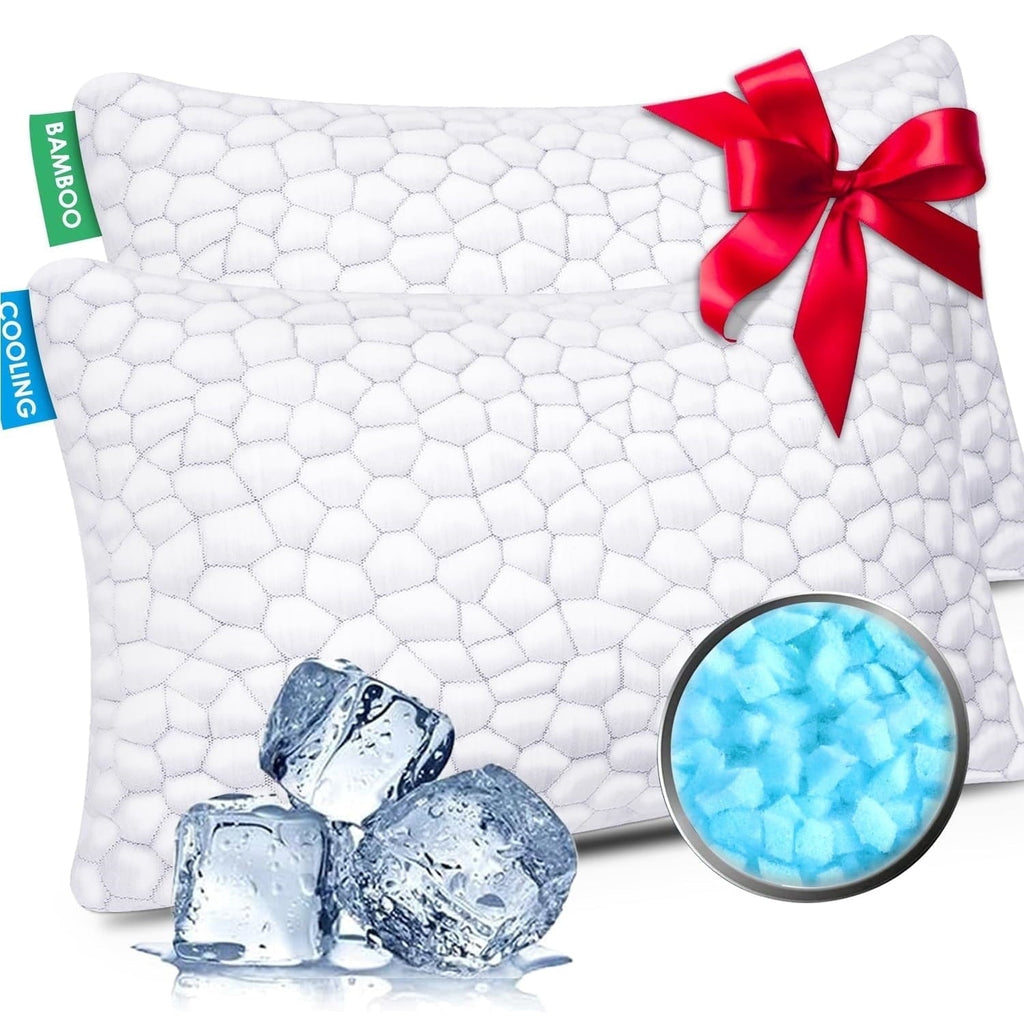 Fluffy Shredded Cooling Bed Pillows Queen Size Set of 2, Shredded Memory Foam Pillows for Sleeping 2 Pack, Adjustable Soft Firm Pillo... - Decorative Throw Pillow Cushion for Sofa & Bed - Default Title
