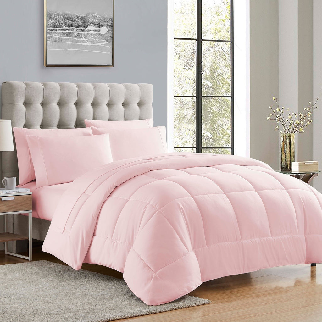 Fluffy Down Alternative Supreme 7 Piece Bed-In-A-Bag All Season Solid Comforter & Sheet Set, Full, Pale Pink - All-Season Down Alternative Comforter Insert - Default Title