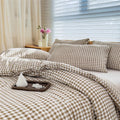 All-Season Tan Gingham Queen Comforter Set, Taupe Plaid Bedding Set, Checked Bed Comforter 3 Pieces(Tan Gingham, Queen) - Cloud-Like Soft Lightweight Bed Comforter - Default Title