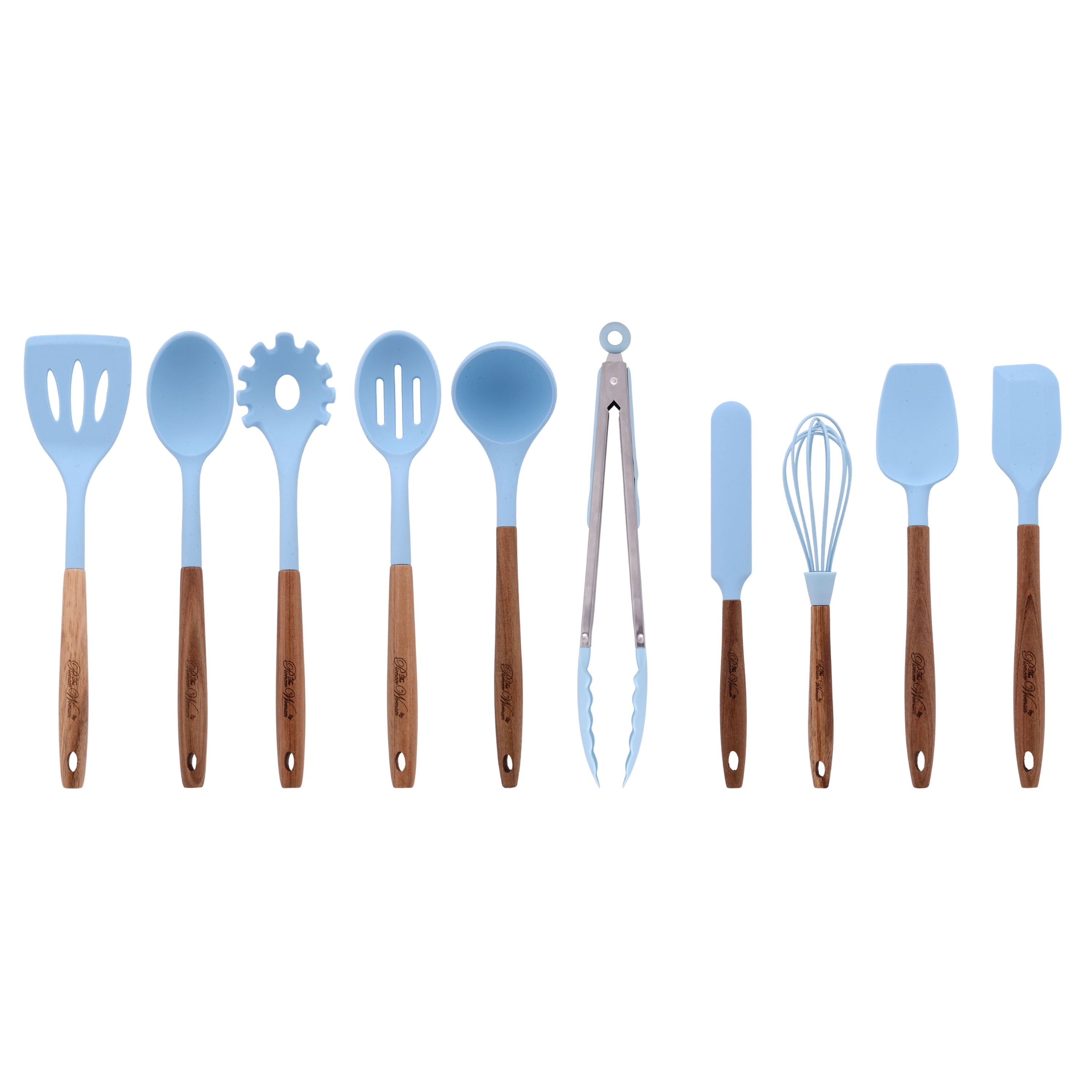 Heavy Duty 10-Piece Silicone and Acacia Wood Handle Cooking Utensils Set, Blue - Professional Kitchen Tool for Culinary Enthusiasts - Default Title